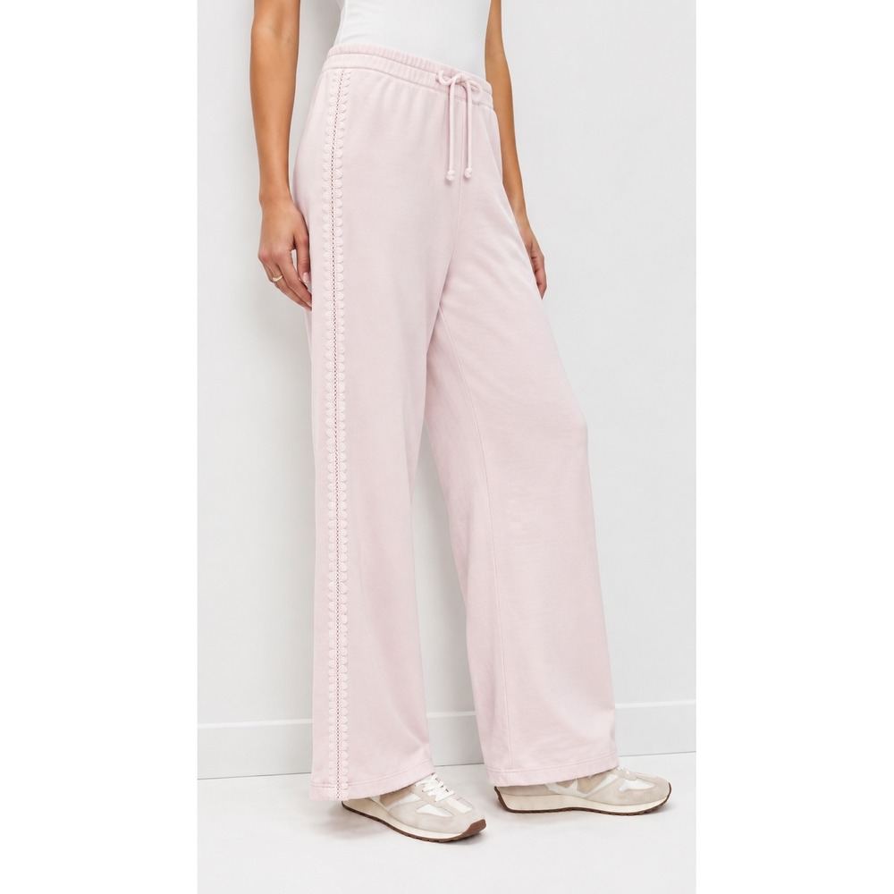 Z SUPPLY Take All Sweatpants Pink Cotton Wide Leg Lounge Crochet Trim Size L